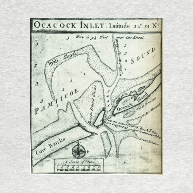 Ocracoke Inlet Map - Blackeard's Anchoring (1733) by Bravuramedia